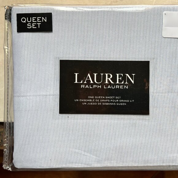 Ralph Lauren Queen Size Sheet SetOxford Light Blue White Pinstripes